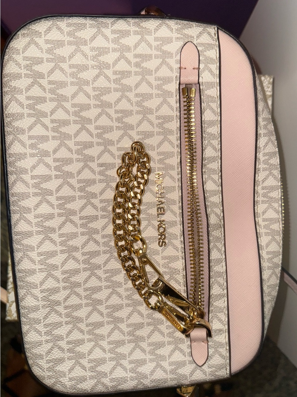 Michael Kors Pale Pink and Signature MK Canvas Crossbody